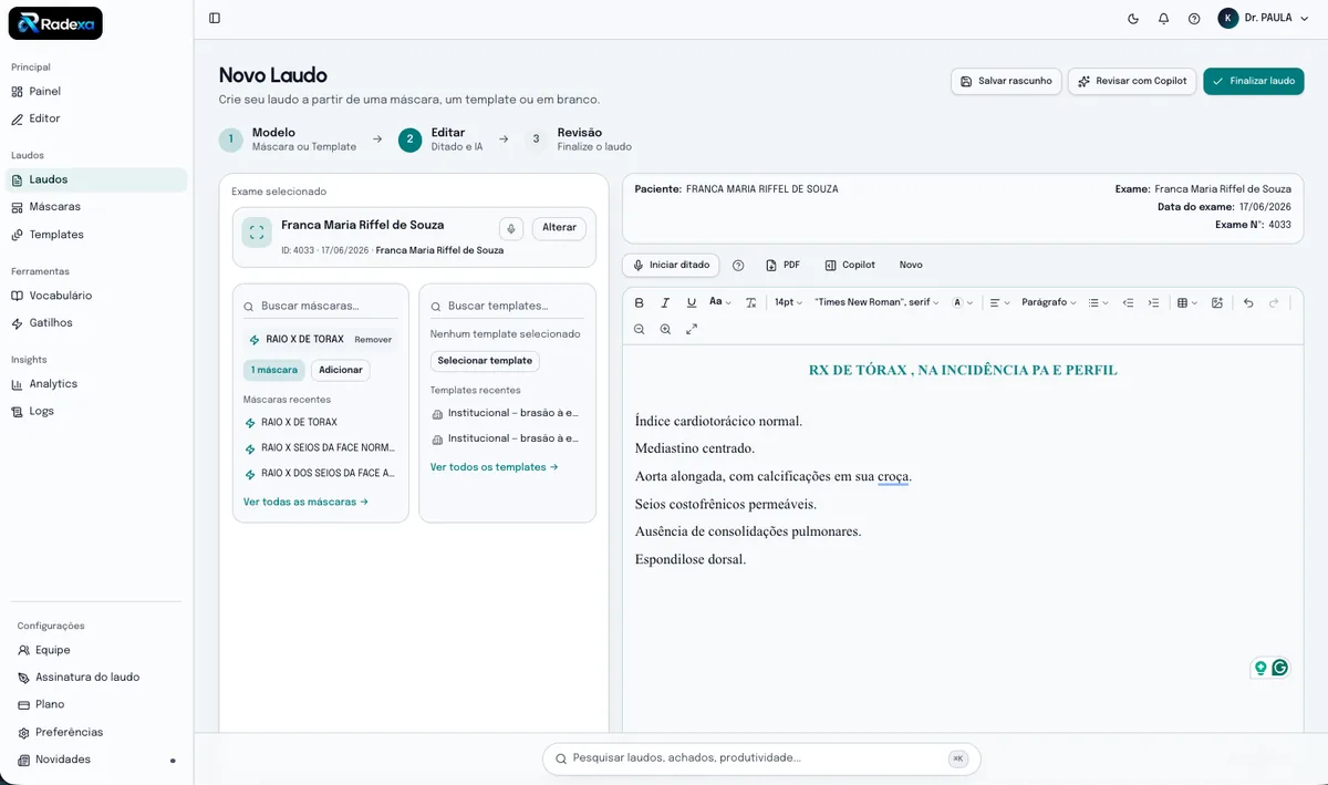 Editor de laudos Radexa